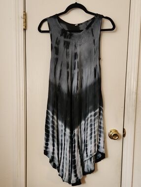 Sleeveless Black & Gray Tie-Dye Swing Tunic